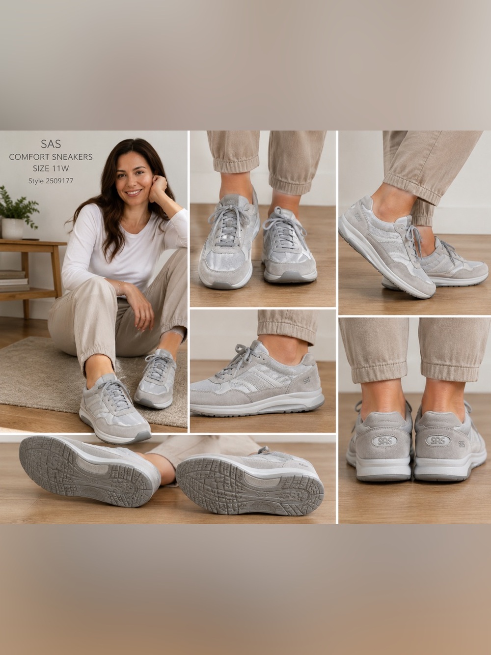SAS Gray Mesh Suede Lace Up Comfort Walking Sneakers Shoes 11W Wide